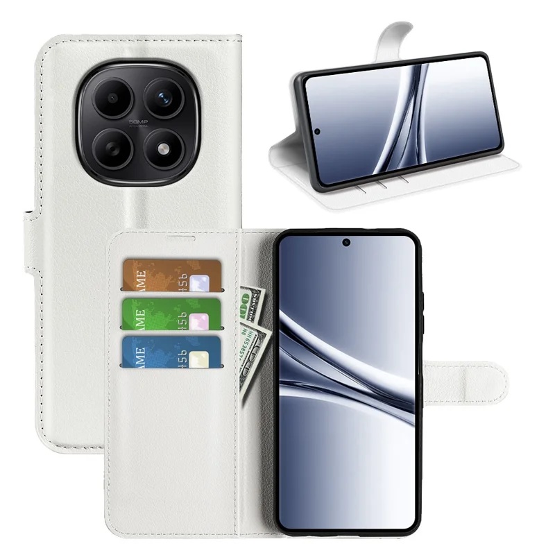 For Xiaomi Redmi Note 15 4G (Global) Case Wallet Stand Litchi Texture Shockproof Leather Phone Cover - White