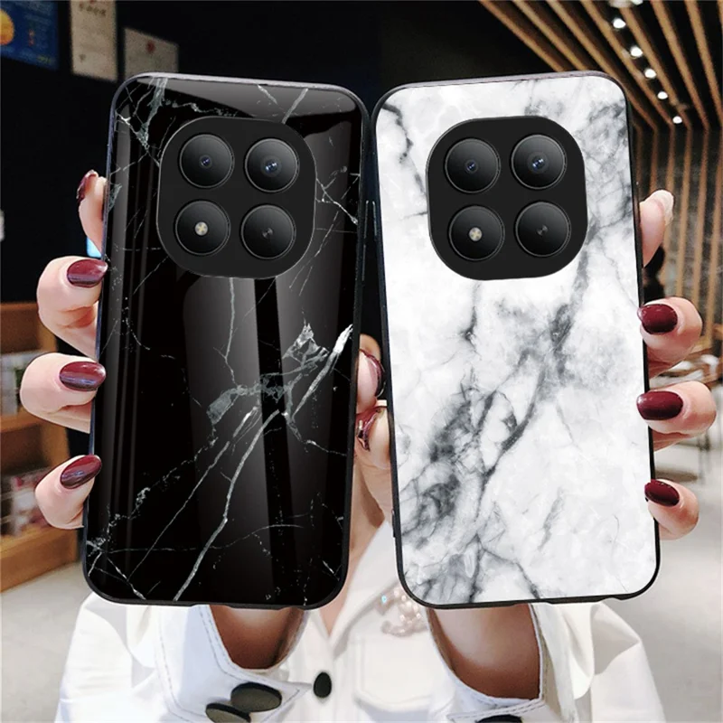 For Xiaomi Poco M8 Pro 5G / Redmi Note 15 Pro+ 5G (Global) Case Marble Pattern Tempered Glass + PC + TPU Protective Phone Cover - White Marble