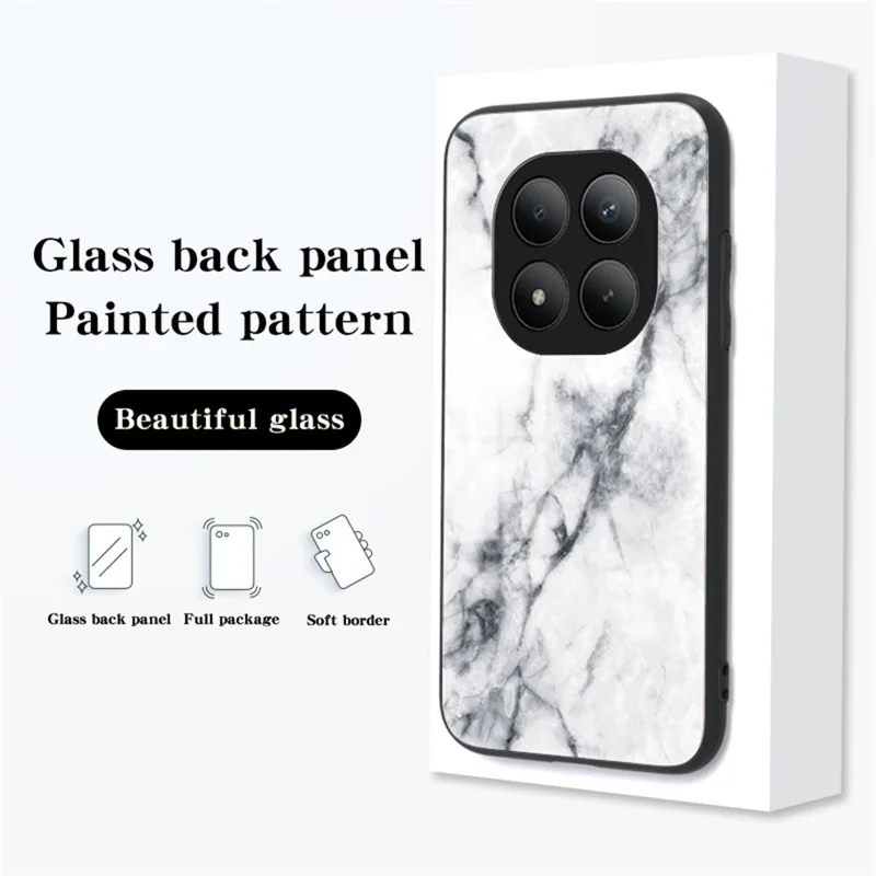 For Xiaomi Poco M8 Pro 5G / Redmi Note 15 Pro+ 5G (Global) Case Marble Pattern Tempered Glass + PC + TPU Protective Phone Cover - White Marble