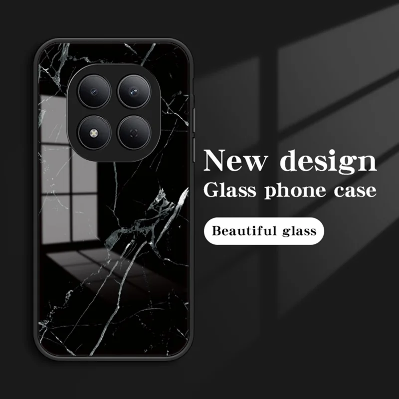 For Xiaomi Redmi Note 15 Pro 5G (Global) Case Marble Pattern Tempered Glass + PC + TPU Protective Phone Cover - Black Marble