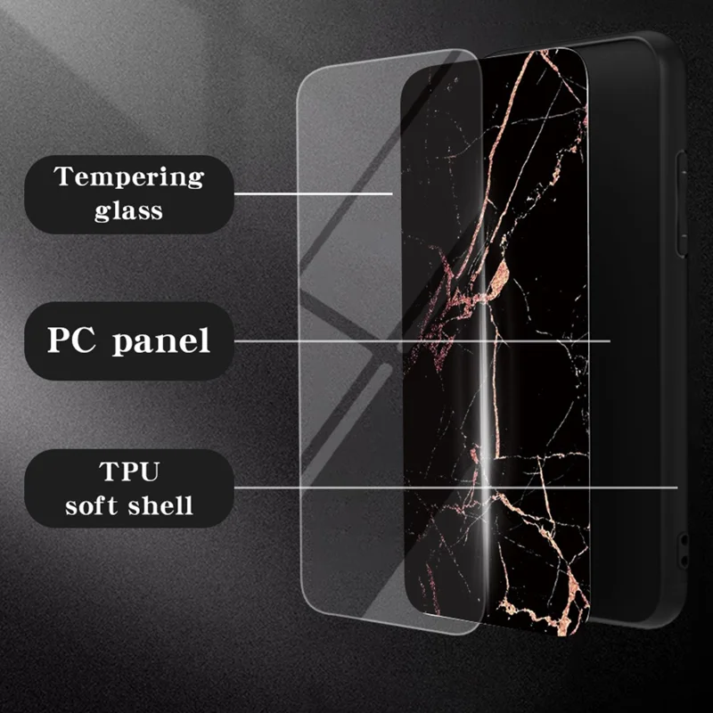 For Xiaomi Redmi Note 15 Pro 5G (Global) Case Marble Pattern Tempered Glass + PC + TPU Protective Phone Cover - Black Marble