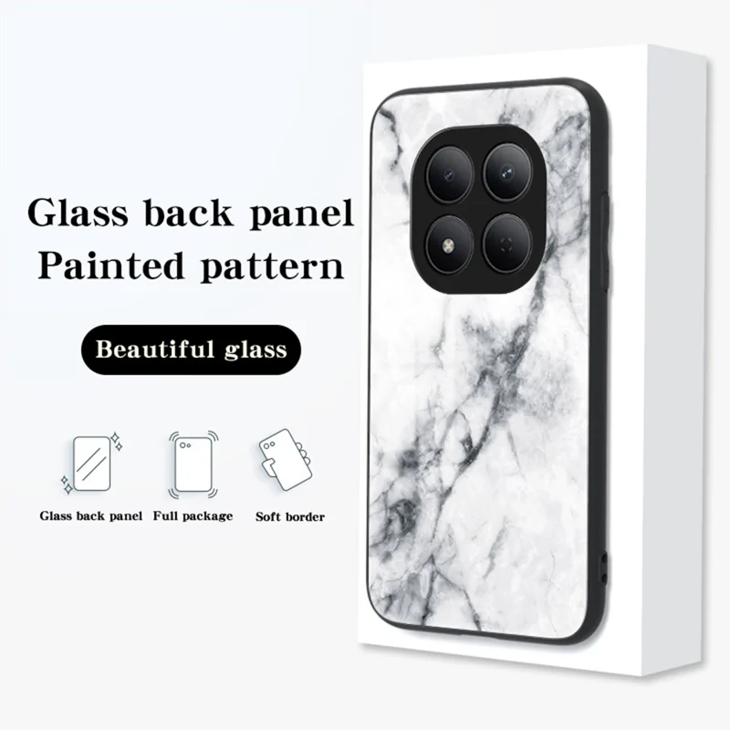 For Xiaomi Redmi Note 15 Pro 5G (Global) Case Marble Pattern Tempered Glass + PC + TPU Protective Phone Cover - Black Marble