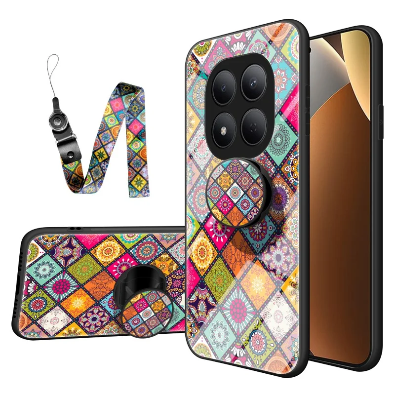 For Xiaomi Redmi Note 15 Pro 5G (Global) Case Kickstand Ethnic Pattern Tempered Glass Phone Cover with Strap - Color Pattern
