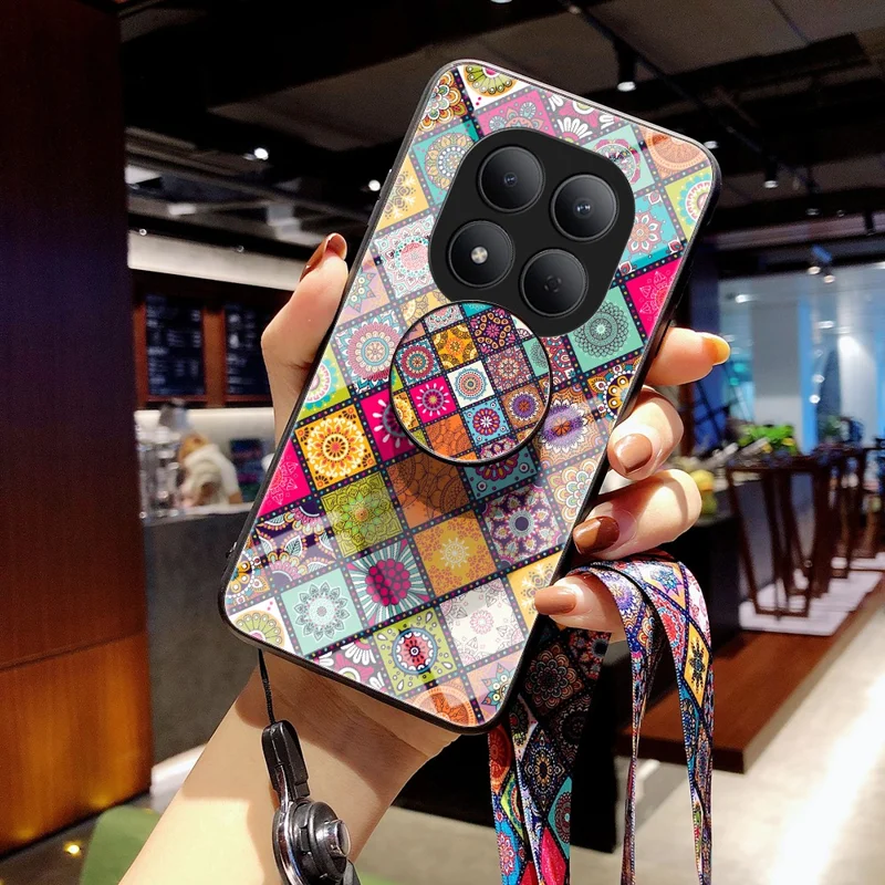 For Xiaomi Redmi Note 15 Pro 5G (Global) Case Kickstand Ethnic Pattern Tempered Glass Phone Cover with Strap - Color Pattern