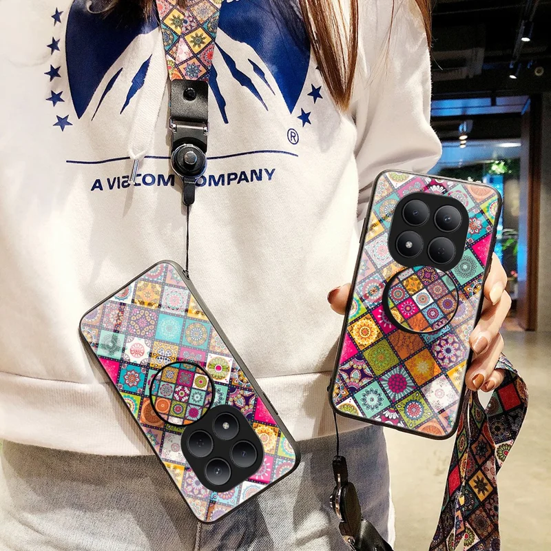 For Xiaomi Redmi Note 15 Pro 5G (Global) Case Kickstand Ethnic Pattern Tempered Glass Phone Cover with Strap - Color Pattern