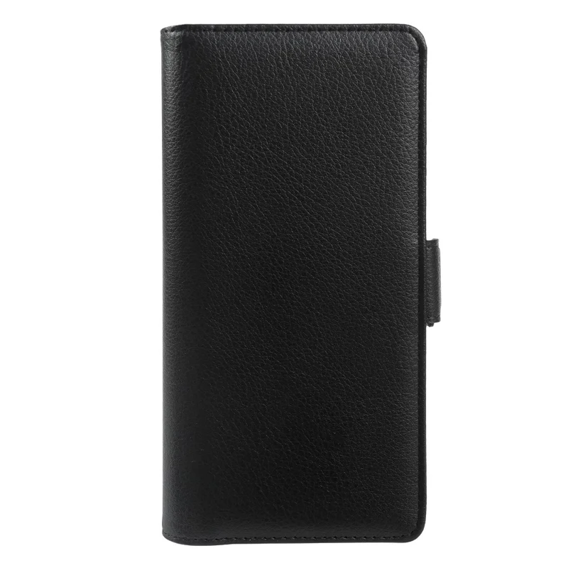 For iPhone 14 Plus Wallet Case with Dual Magnetic Clasp Litchi Textured Leather Flip Stand Phone Cover - Black