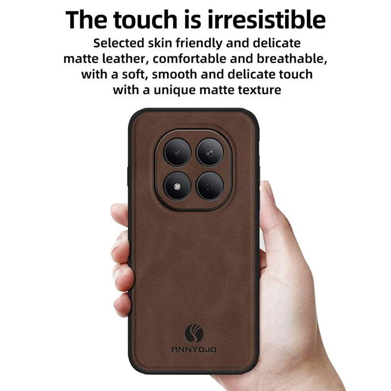 ANNYOJO For Xiaomi Redmi Note 15 Pro 5G (Global) Case PU Leather + PC + TPU Anti Drop Phone Back Cover - Coffee