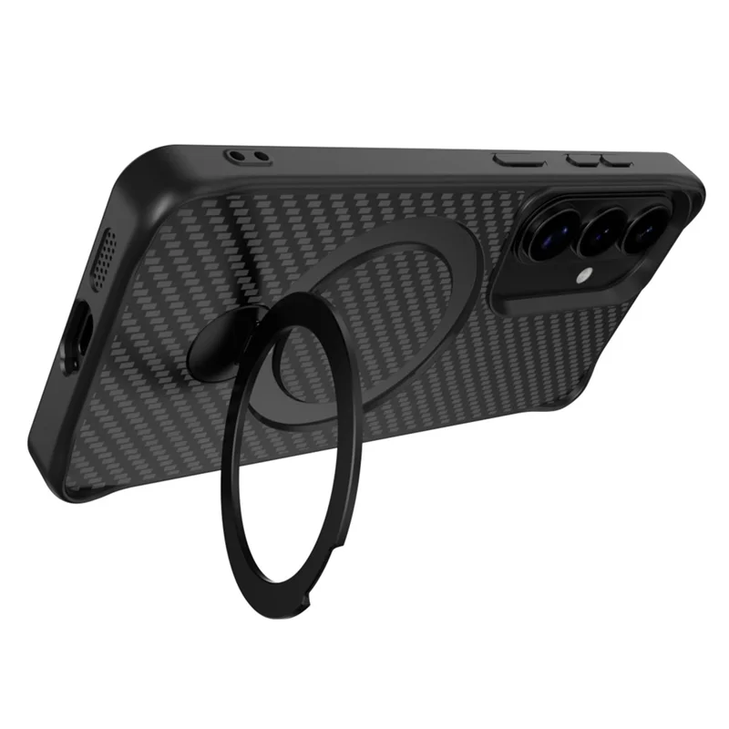 For Samsung Galaxy S26 Phone Case with Magnetic Kickstand TPU + PC Carbon Fiber Back Cover - Black
