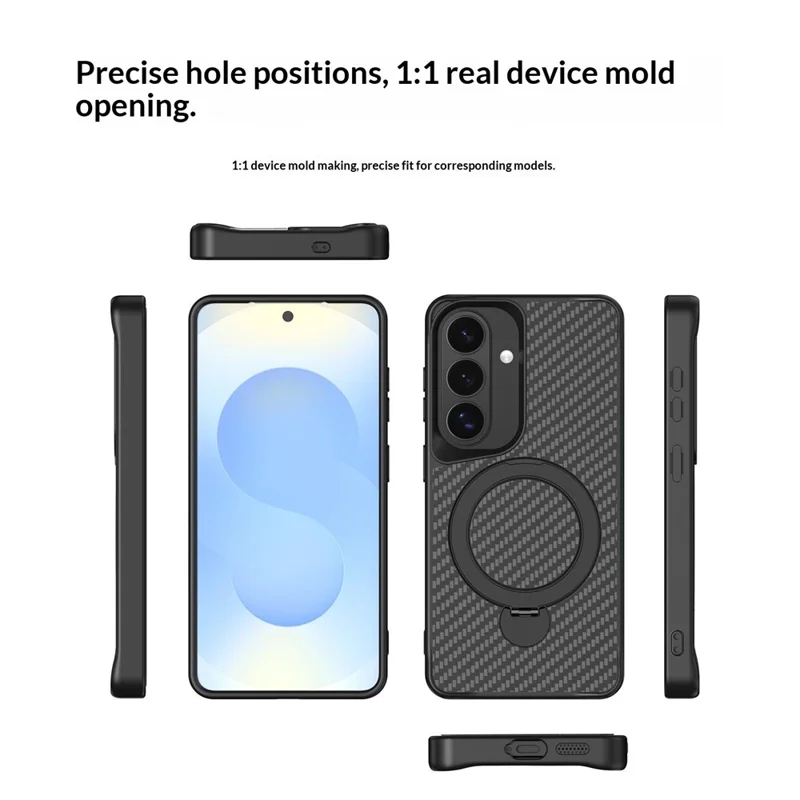 For Samsung Galaxy A55 5G Phone Case with Magnetic Kickstand TPU + PC Carbon Fiber Back Cover - Black