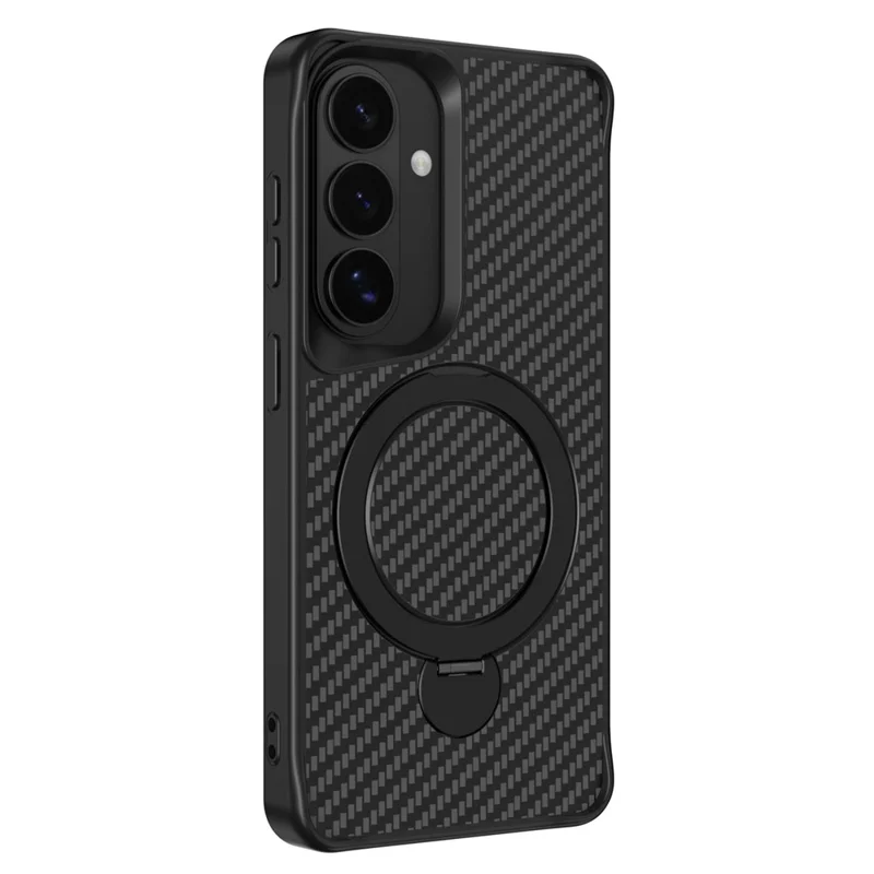 For Samsung Galaxy A55 5G Phone Case with Magnetic Kickstand TPU + PC Carbon Fiber Back Cover - Black