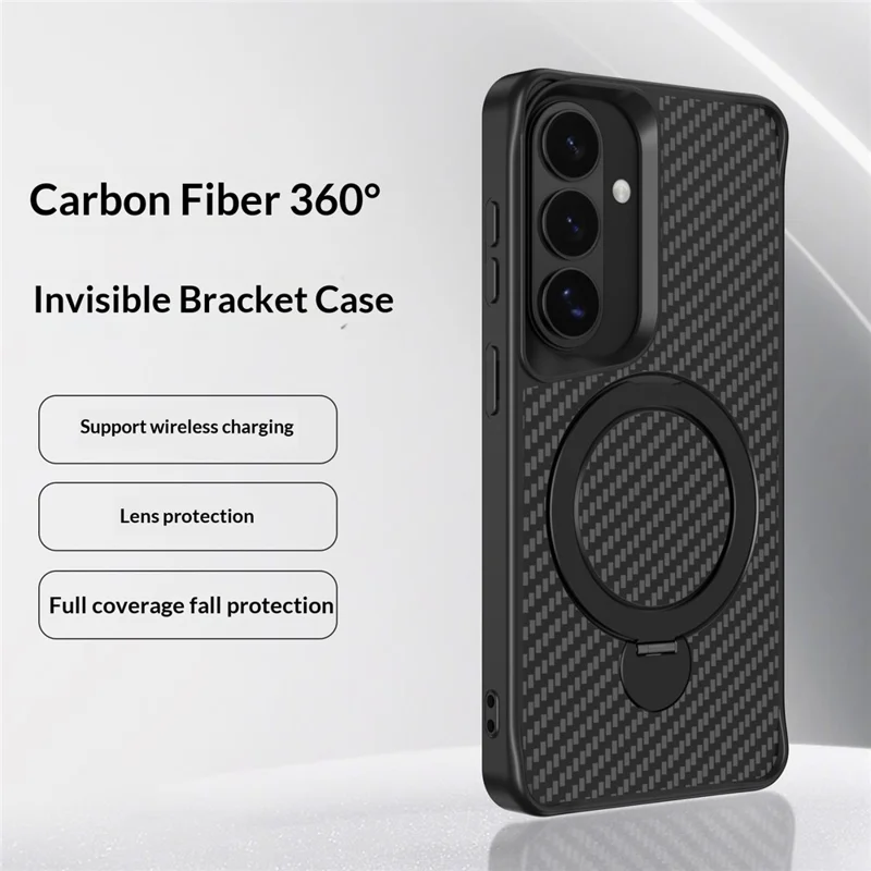 For Samsung Galaxy A35 5G Phone Case with Magnetic Kickstand TPU + PC Carbon Fiber Back Cover - Black