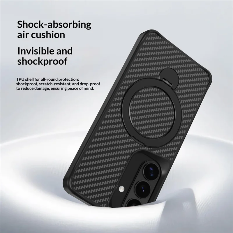 For Samsung Galaxy A35 5G Phone Case with Magnetic Kickstand TPU + PC Carbon Fiber Back Cover - Black