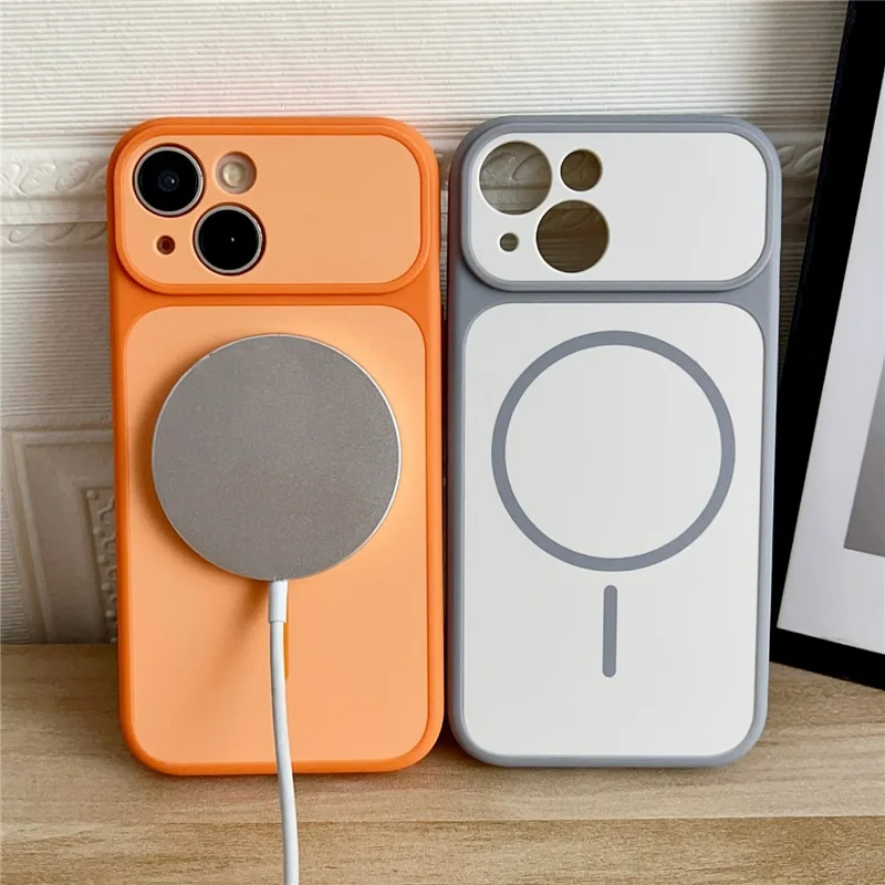 For iPhone 15 Case Compatible with MagSafe Dual Color Skin Touch TPU PC Shockproof Phone Cover - White