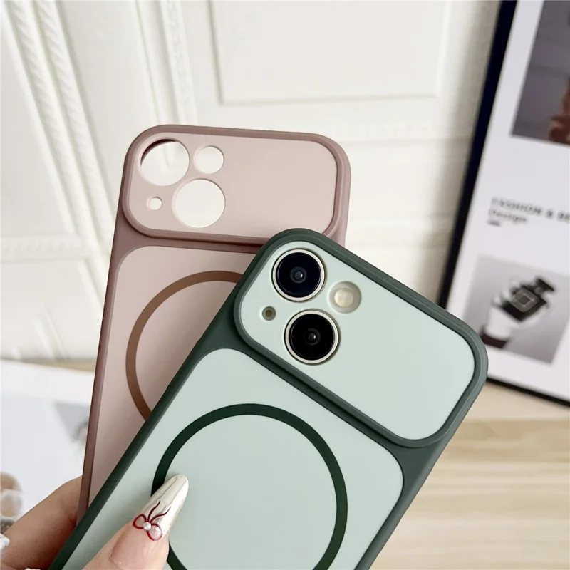 For iPhone 15 Case Compatible with MagSafe Dual Color Skin Touch TPU PC Shockproof Phone Cover - White