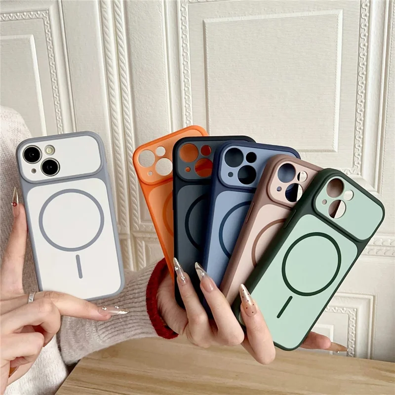 For iPhone 15 Case Compatible with MagSafe Dual Color Skin Touch TPU PC Shockproof Phone Cover - White