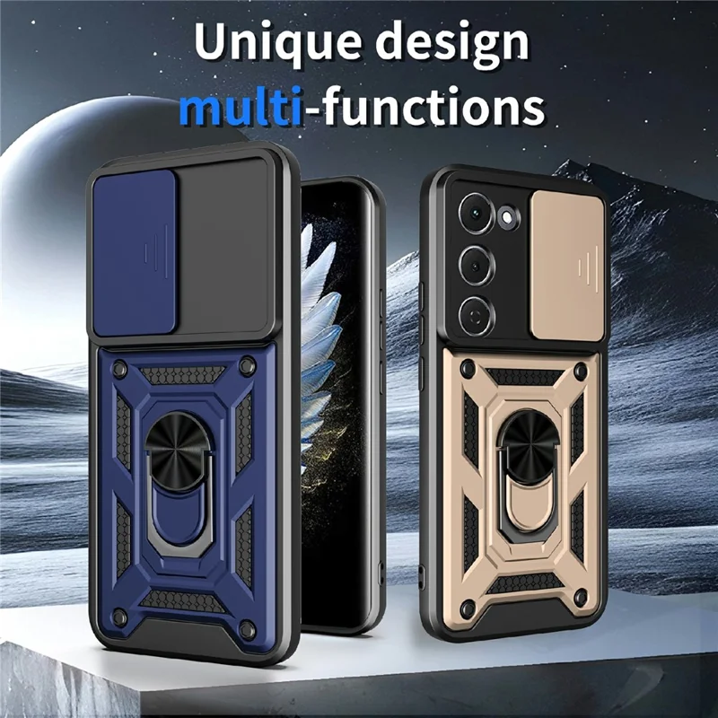 For TECNO Spark 40 Pro+ 4G Case with Slide Camera Lid PC + TPU Kickstand Phone Cover - Black