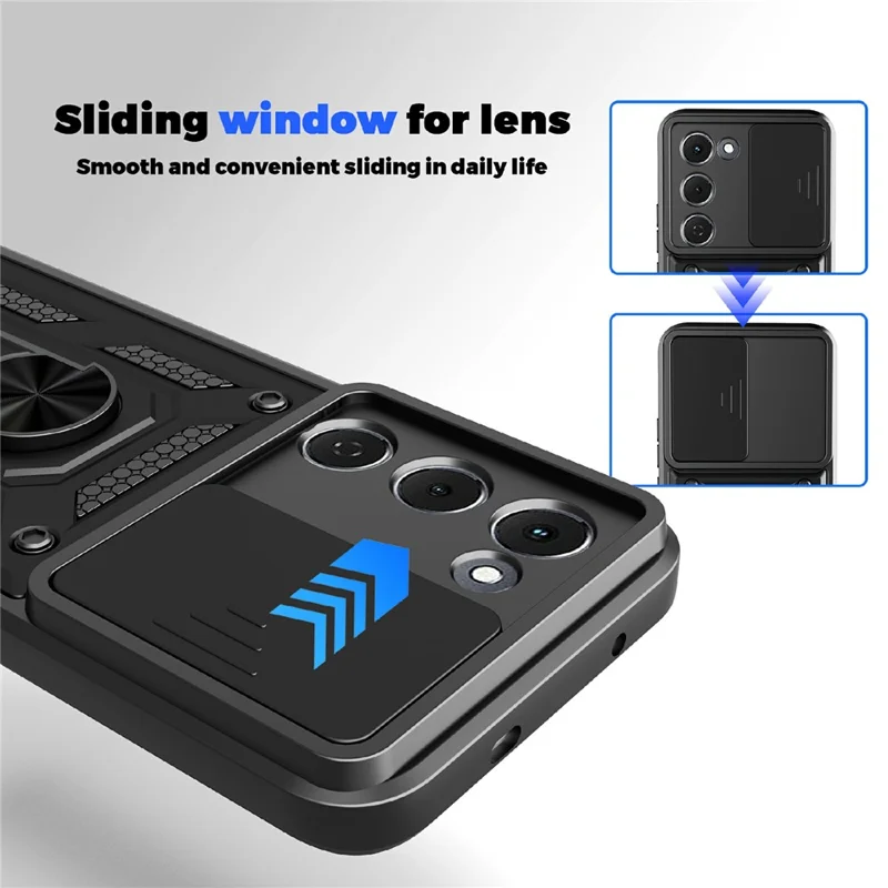 For TECNO Spark 40 Pro+ 4G Case with Slide Camera Lid PC + TPU Kickstand Phone Cover - Black