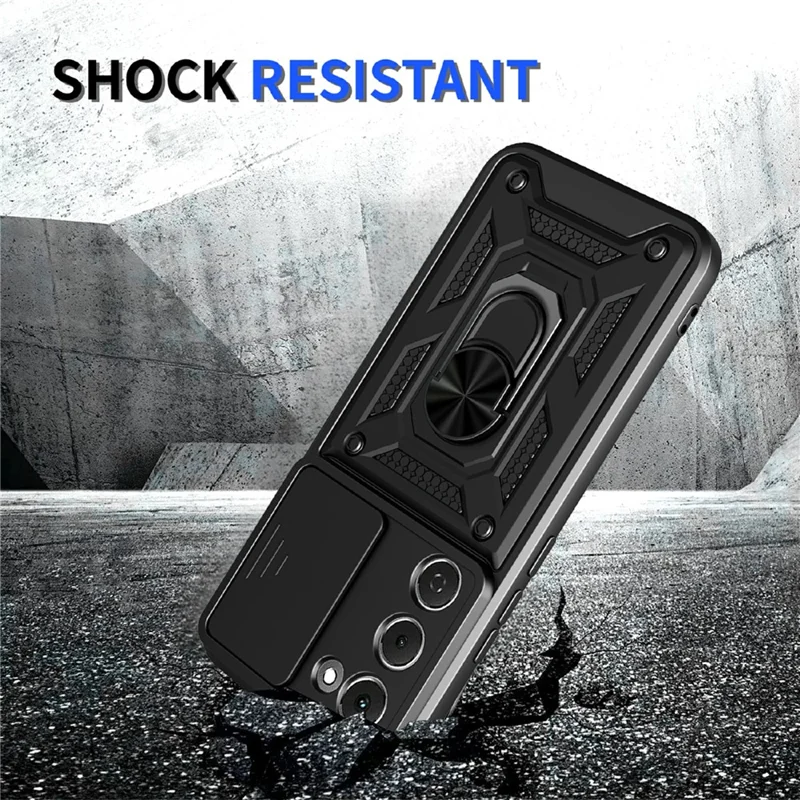 For TECNO Spark 40 Pro+ 4G Case with Slide Camera Lid PC + TPU Kickstand Phone Cover - Black