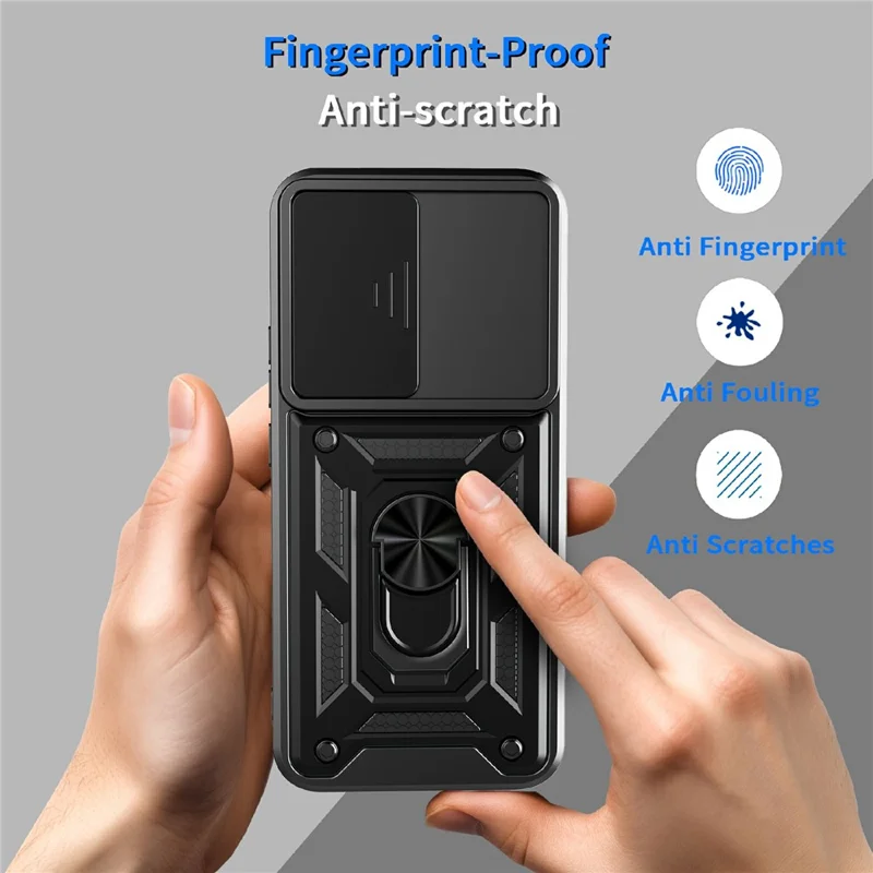 For TECNO Spark 40 Pro+ 4G Case with Slide Camera Lid PC + TPU Kickstand Phone Cover - Black