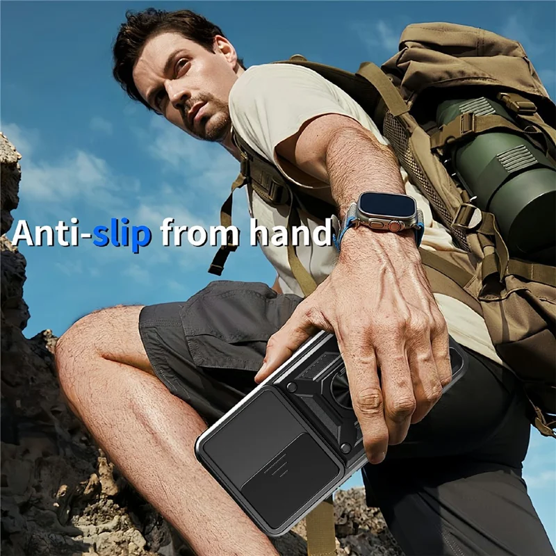 For TECNO Spark 40 Pro+ 4G Case with Slide Camera Lid PC + TPU Kickstand Phone Cover - Black