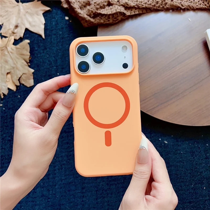 For iPhone 17 Pro Magnetic Case Silicone + PC Protective Phone Back Cover Compatible with MagSafe - Orange