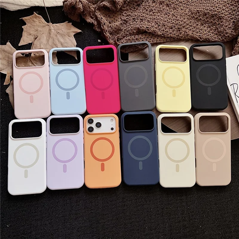 For iPhone 17 Pro Magnetic Case Silicone + PC Protective Phone Back Cover Compatible with MagSafe - Orange