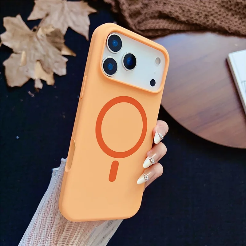 For iPhone 17 Pro Max Magnetic Case Silicone + PC Protective Phone Back Cover Compatible with MagSafe - Orange