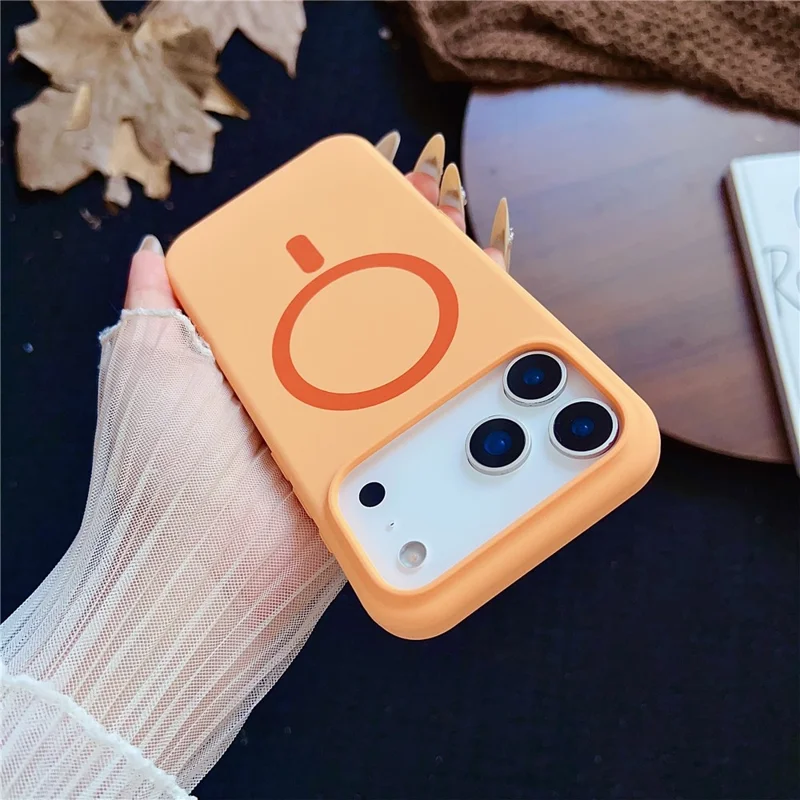 For iPhone 17 Pro Max Magnetic Case Silicone + PC Protective Phone Back Cover Compatible with MagSafe - Orange