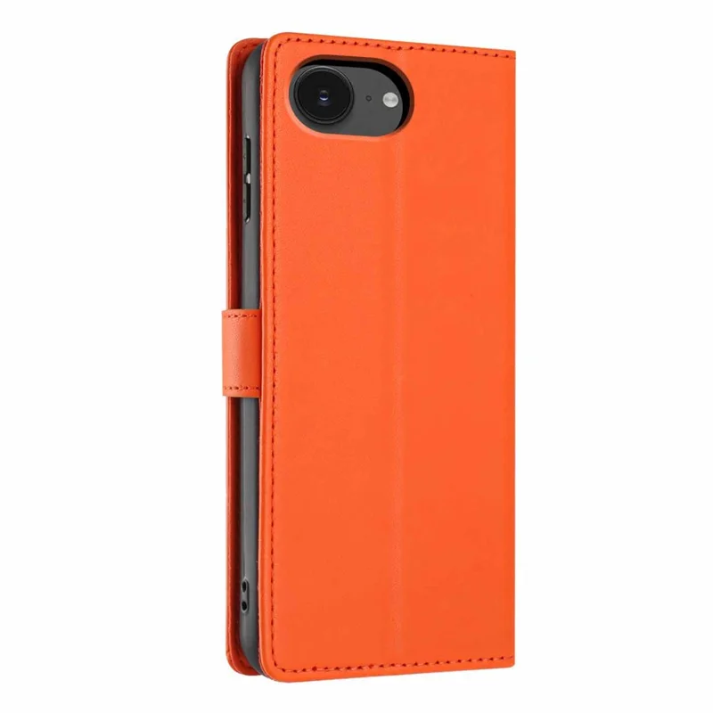 For iPhone 16e Stand Case Tree-and-Cat Pattern PU Leather Wallet Protective Phone Cover with Wrist Strap - Orange