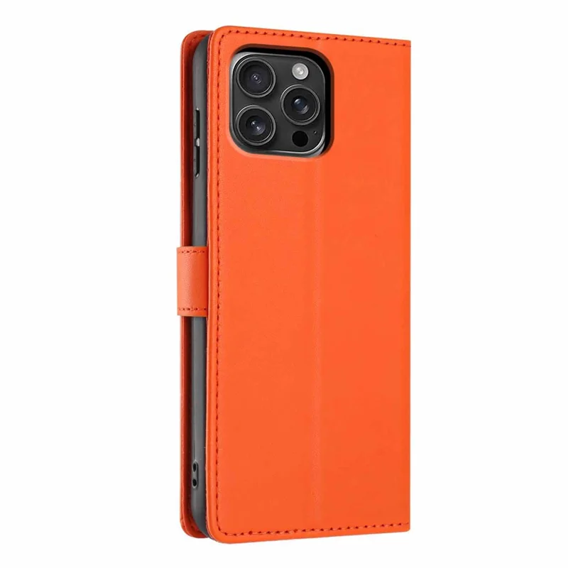 For iPhone 16 Pro Max Stand Case Tree-and-Cat Pattern PU Leather Wallet Protective Phone Cover with Wrist Strap - Orange
