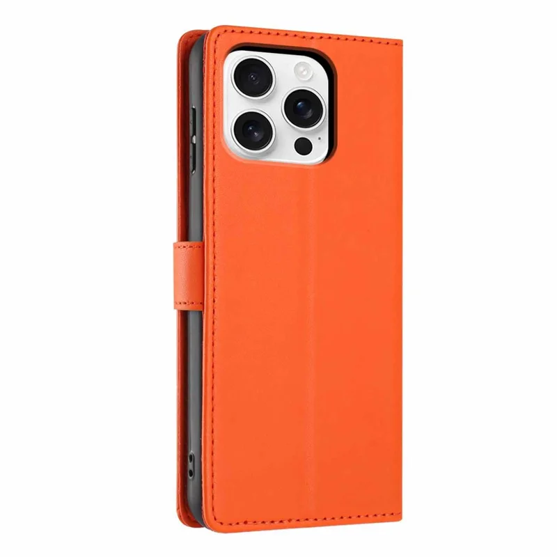 For iPhone 16 Pro Stand Case Tree-and-Cat Pattern PU Leather Wallet Protective Phone Cover with Wrist Strap - Orange