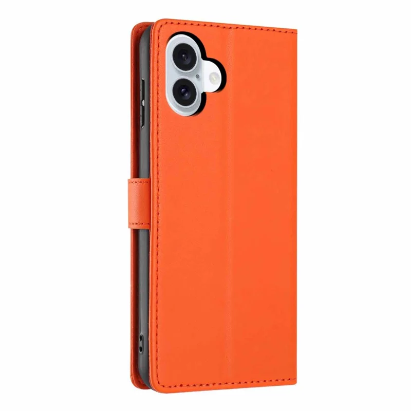 For iPhone 16 Stand Case Tree-and-Cat Pattern PU Leather Wallet Protective Phone Cover with Wrist Strap - Orange