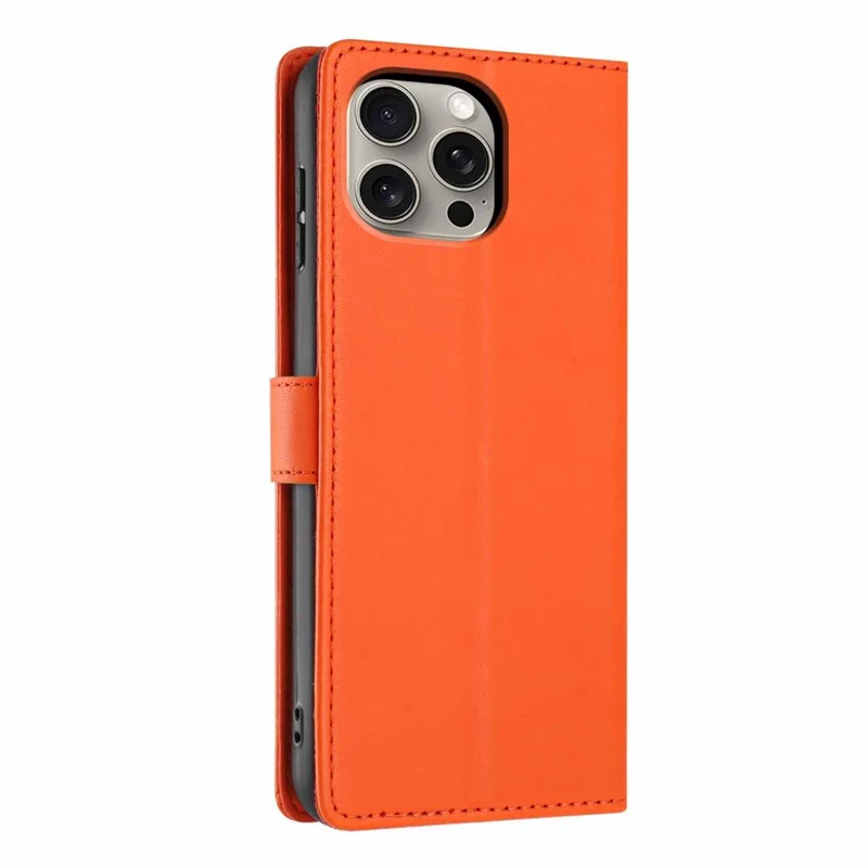 For iPhone 15 Pro Stand Case Tree-and-Cat Pattern PU Leather Wallet Protective Phone Cover with Wrist Strap - Orange