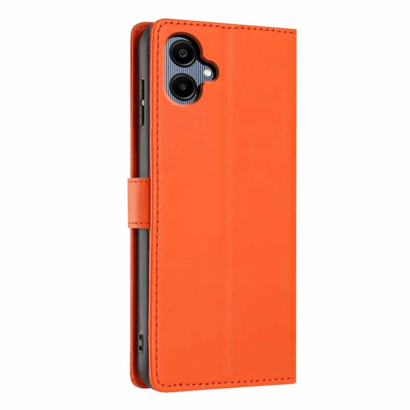 For Samsung Galaxy A06 4G Stand Case Tree-and-Cat Pattern PU Leather Wallet Protective Phone Cover with Wrist Strap - Orange