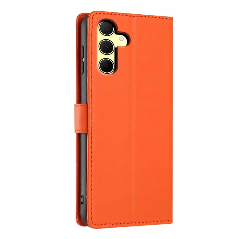 For Samsung Galaxy A35 5G Stand Case Tree-and-Cat Pattern PU Leather Wallet Protective Phone Cover with Wrist Strap - Orange