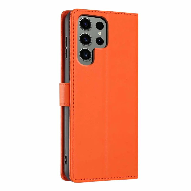 For Samsung Galaxy S24 Ultra Stand Case Tree-and-Cat Pattern PU Leather Wallet Protective Phone Cover with Wrist Strap - Orange