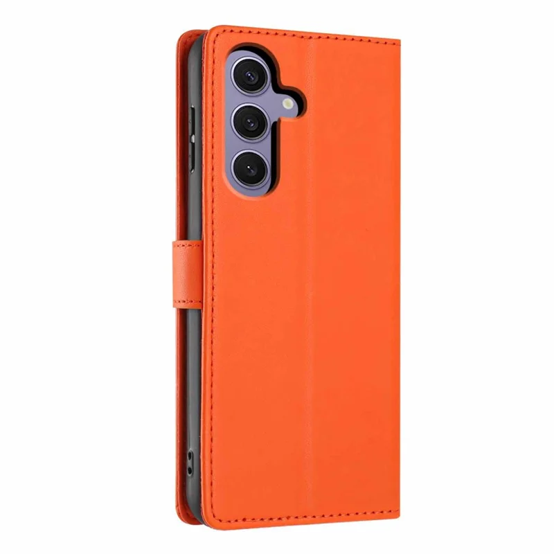 For Samsung Galaxy S24+ Stand Case Tree-and-Cat Pattern PU Leather Wallet Protective Phone Cover with Wrist Strap - Orange