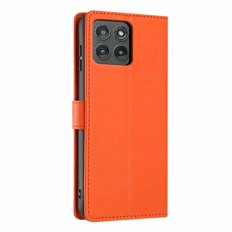 For Motorola Edge (2025) 5G Stand Case Tree-and-Cat Pattern PU Leather Wallet Protective Phone Cover with Wrist Strap - Orange