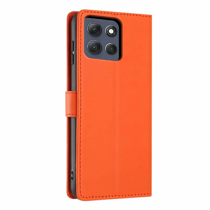 For Motorola Moto G86 5G Stand Case Tree-and-Cat Pattern PU Leather Wallet Protective Phone Cover with Wrist Strap - Orange