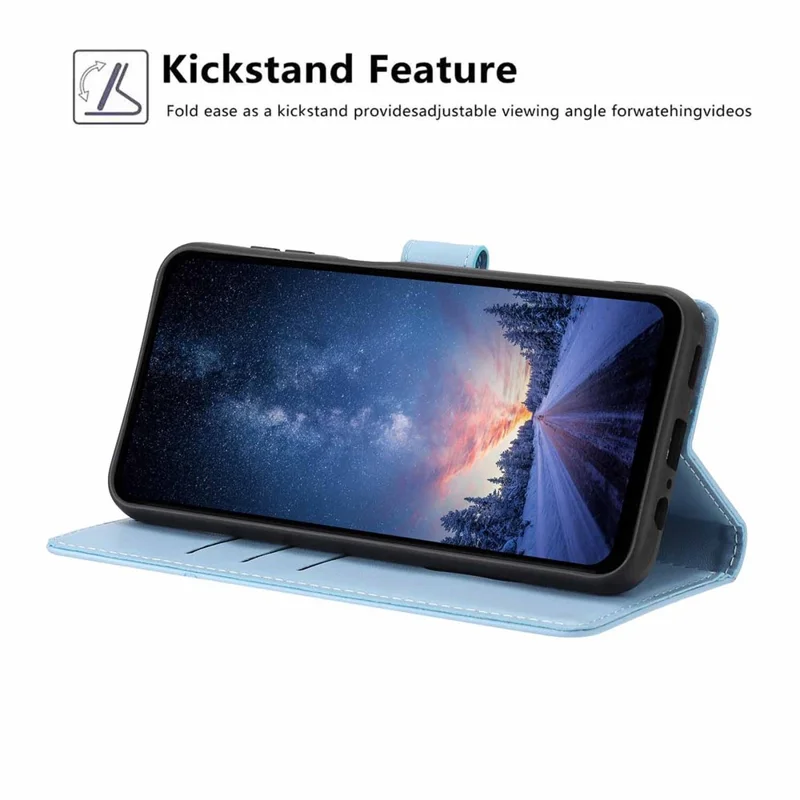 Cover con supporto per Sony Xperia 10 VII, custodia portafoglio in ecopelle con motivo albero e gatto, protezione con tracolla - Blu cielo