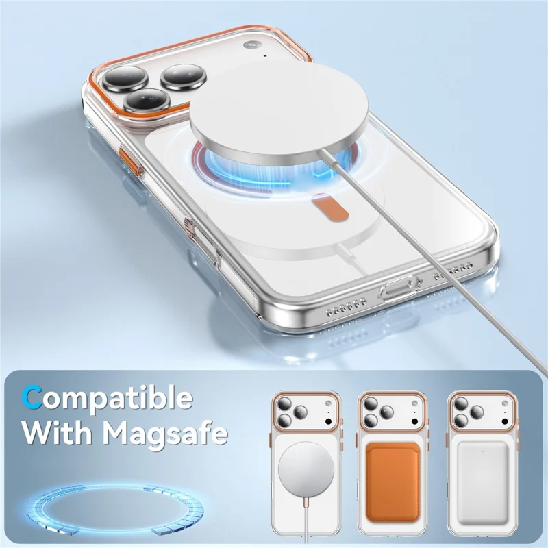For iPhone 17 Pro Max Compatible with MagSafe Case Clear PC Military Grade Anti Drop Phone Cover - Orange