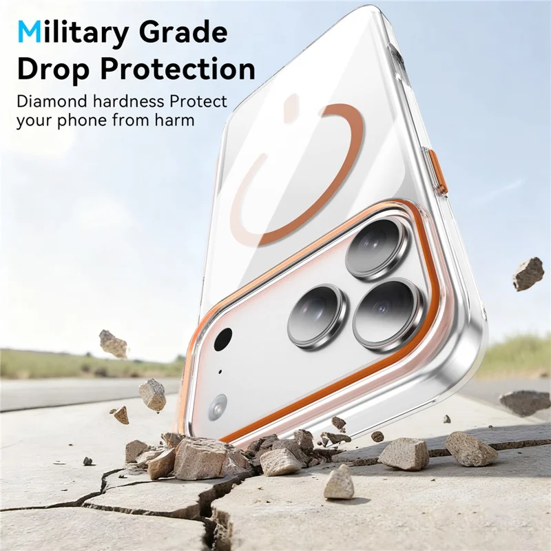 For iPhone 17 Pro Compatible with MagSafe Case Clear PC Military Grade Anti Drop Phone Cover - Orange