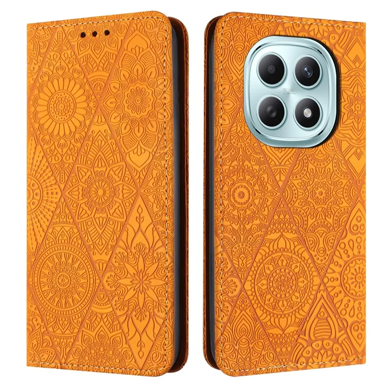 Obudowa do Xiaomi Redmi Note 15 4G (Global) / 5G (Global) z nadrukiem kwiatów, portfel, stojak, skórzana obudowa na telefon - żółty