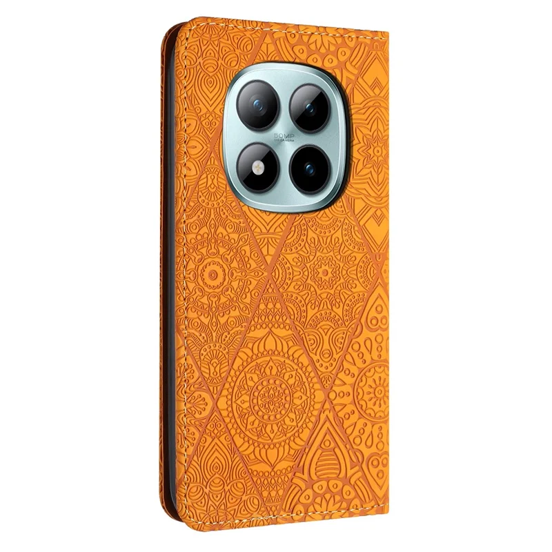 For Xiaomi Redmi Note 15 Pro 4G (Global) Case Imprinted Flower Wallet Stand Leather Phone Cover - Yellow