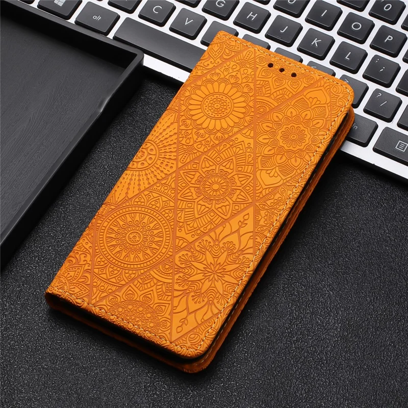 For Samsung Galaxy A37 5G Case Imprinted Flower Wallet Stand Leather Phone Cover - Yellow