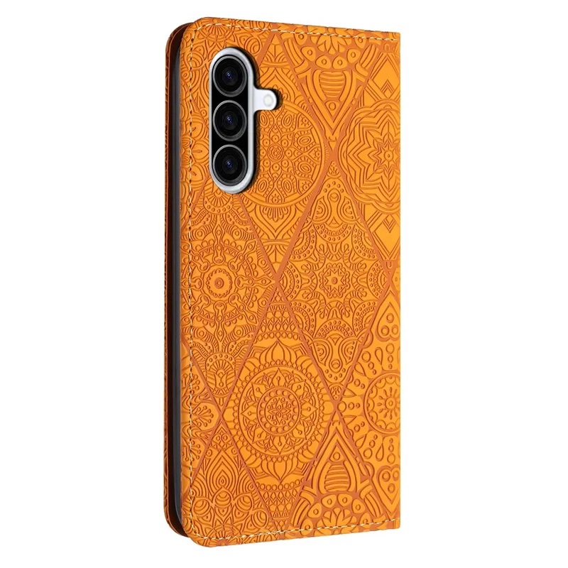 For Samsung Galaxy A37 5G Case Imprinted Flower Wallet Stand Leather Phone Cover - Yellow