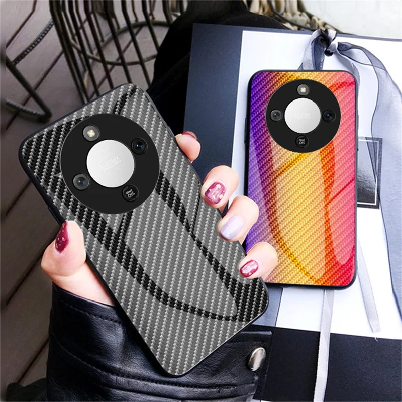 Phone Case For Honor Magic8 Lite 5G  /  X9d 5G  /  X70 5G Tempered Glass Shockproof Phone Cover - Black Fiber