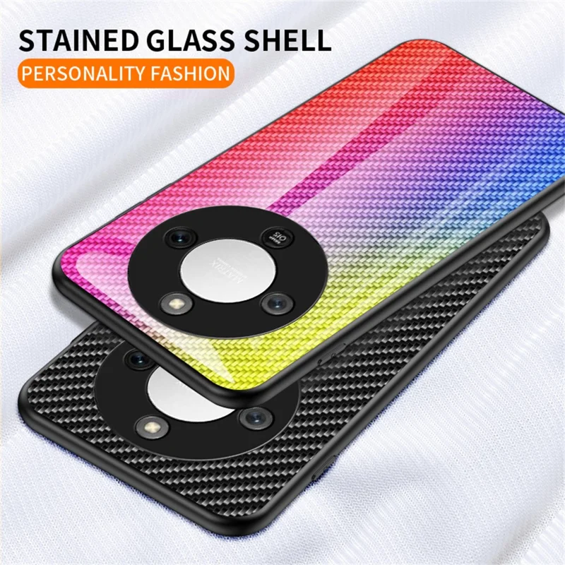 Phone Case For Honor Magic8 Lite 5G  /  X9d 5G  /  X70 5G Tempered Glass Shockproof Phone Cover - Black Fiber
