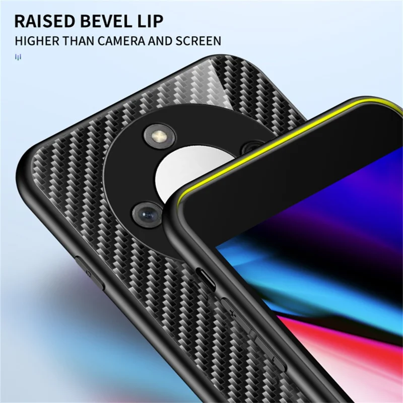 Phone Case For Honor Magic8 Lite 5G  /  X9d 5G  /  X70 5G Tempered Glass Shockproof Phone Cover - Black Fiber