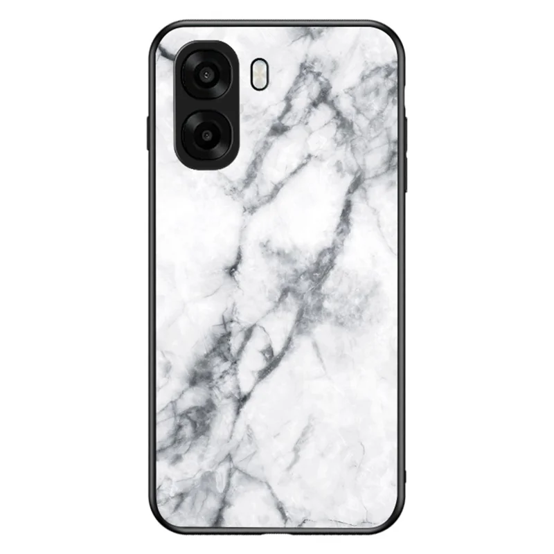 Phone Case For Oppo A6x 5G  /  A6x 4G Marble Pattern Tempered Glass + PC + TPU Protective Phone Cover - White Marble